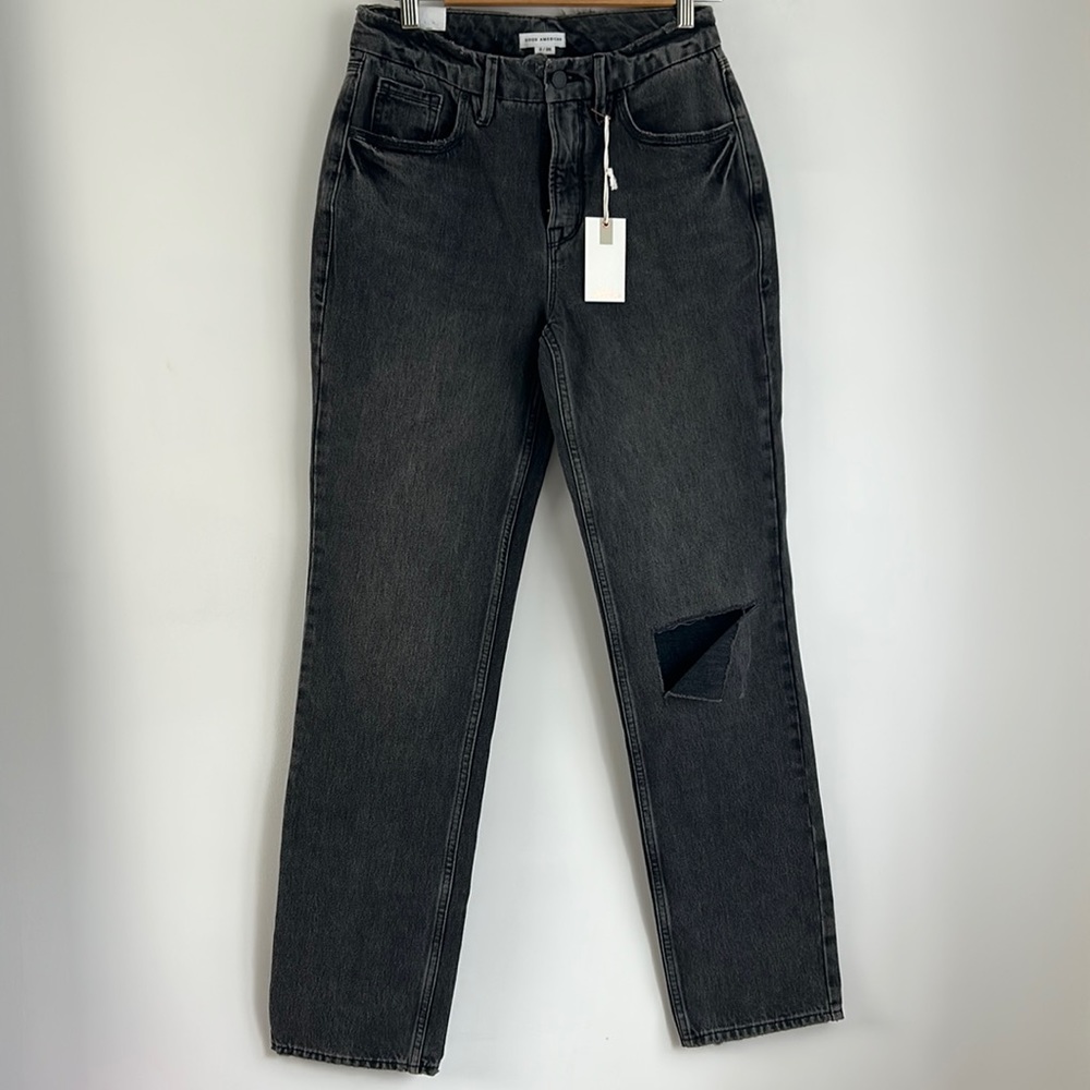 NWT Good American black distressed knee size 2/26